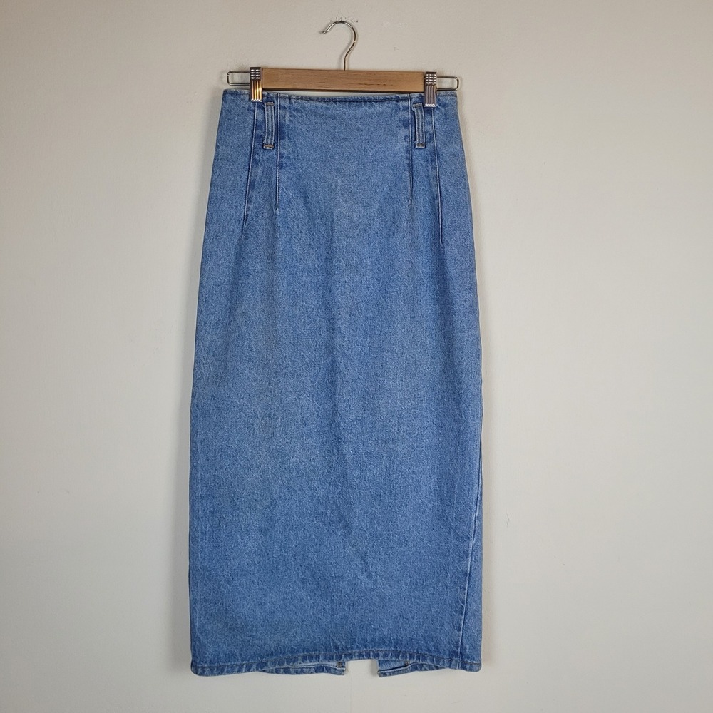 VTG No Boundaries Skirt Sml Blue Denim Pencil Maxi Midi 90s Boho Retro High Rise
